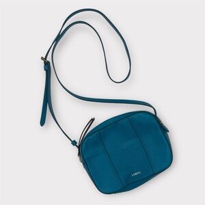 Fossil Gemma Camera Bag in Cerulean Blue Leather